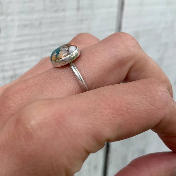 Gilded Bug Jewelry - Wholesale Cocktail/Statement Ring - 12mm Round Solitaire Spiny Oyster Copper Turquoise Ring