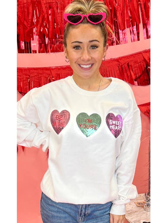 Sugar Stitch - Wholesale Sweatshirt - Women's - Sparkle Conversation Heart Sweatshirt