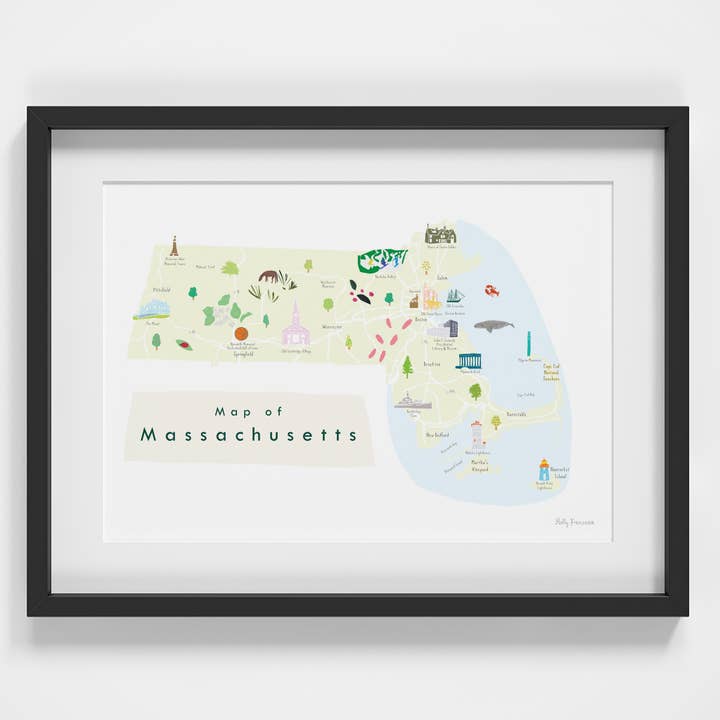 Mapa de Massachusetts - A4 Print para venta al por mayor de Holly Francesca