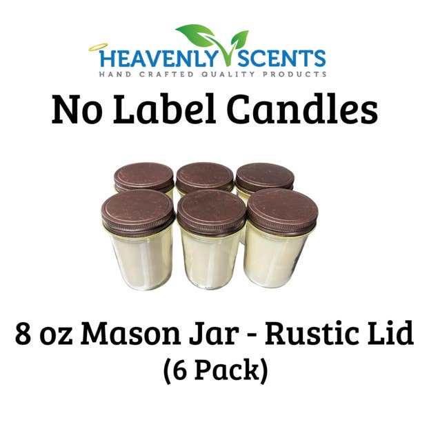 Heavenly Scents - Wholesale Jar/Filled Candle - 8oz Mason Jar Soy Candles - Rustic Lid - 6 Pack No Label