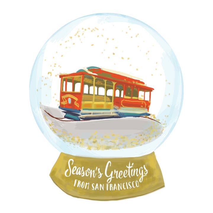 RHO-9115 Cable Car Snowglobe - Season's Greetings Card for wholesale by Rigel Paper
