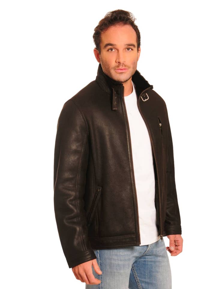 Black DANKO 14302 Men's jacket in Merino shearling. for wholesale on Faire3
