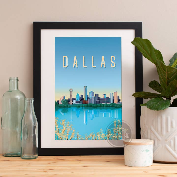 Impression de Dallas, Skyline de Dallas, art de Dallas, affiche de Dallas, aquarelle de Dallas, art de Dallas, art de Dallas, art mural de Dallas, voyage artistique texan46 pour la vente par DreamMachine Prints