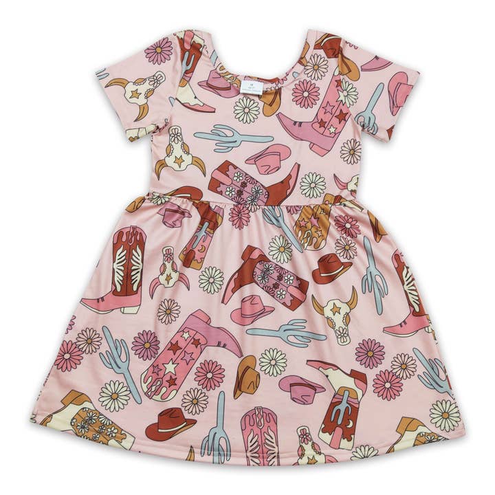 Short sleeves boots hat cactus cow girls western dresses for wholesale by Yawoo Garments