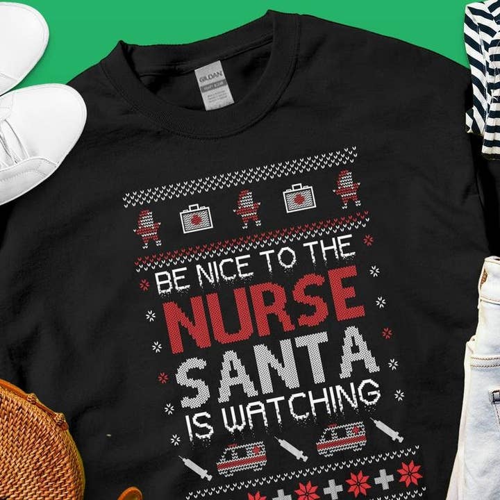 Ugly Christmas Sweater - Be Nice To Nurse, Santa'S Watching for wholesale by PositiveParty