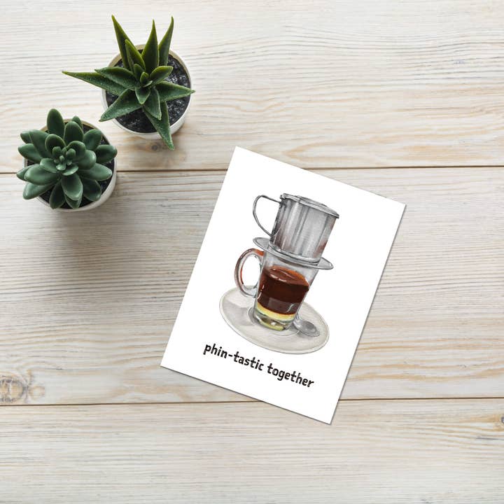 Cute Asian Cards - Wholesale Love Card - Phin-Tastic Match | Vietnamese Coffee Lovers Pun Asian Greeting Card5