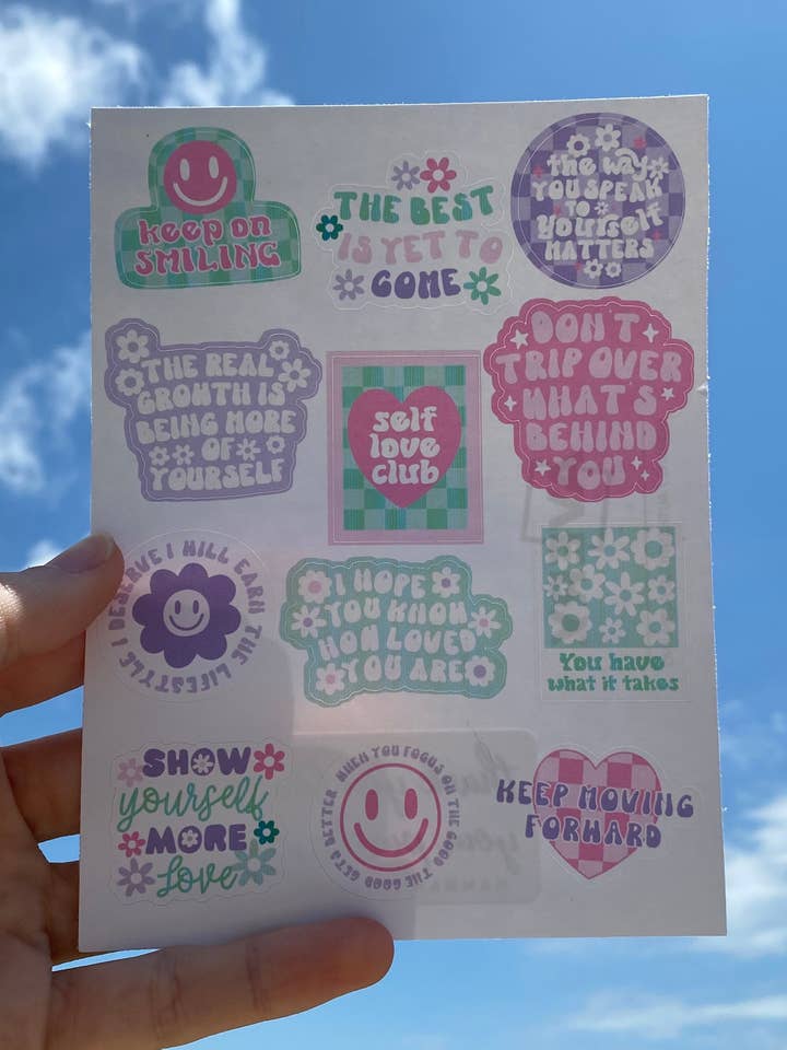 Positivity Sticker Sheet for wholesale by Hannah Elise Co