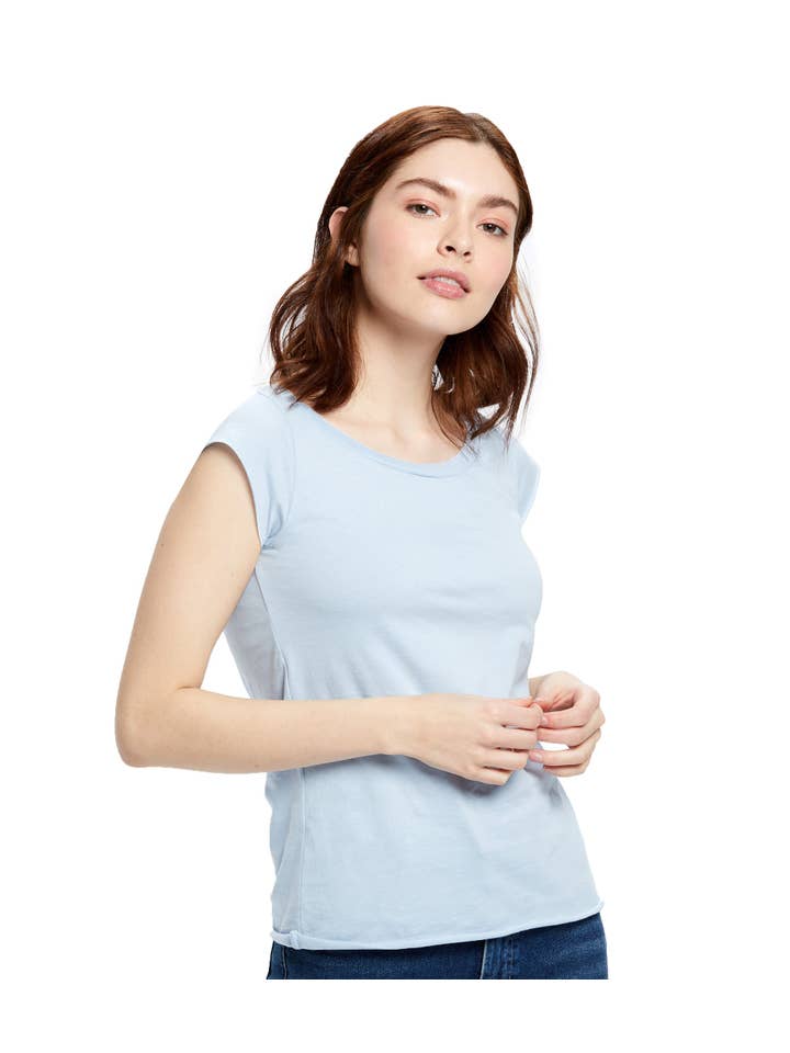 US Blanks - Wholesale T-Shirt - Women's - Women's Cap Sleeve Raw Edge Open Neck3