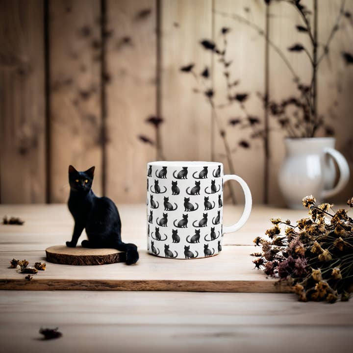 Unique Gift: Black Cats Design Ceramic Mug for wholesale by Aminelle & Willow
