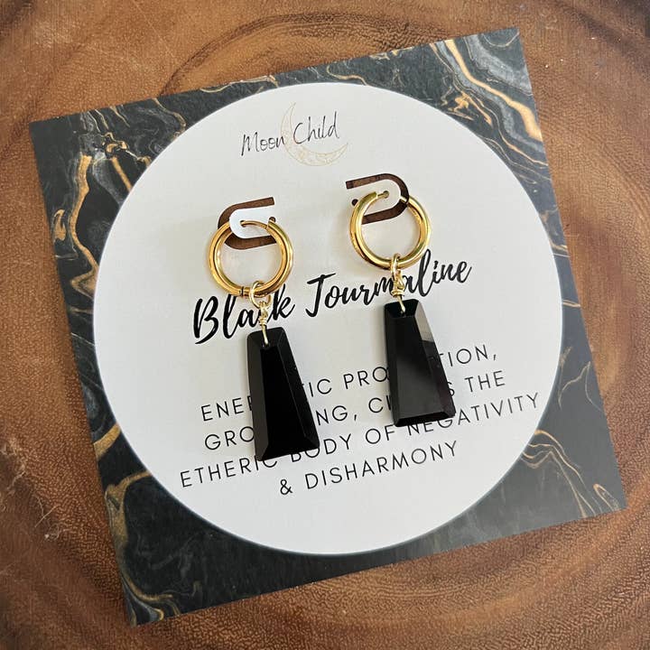 Moon Child - Wholesale Dangle Earrings - Black Tourmaline Egyptian Gemstone Gold Earrings