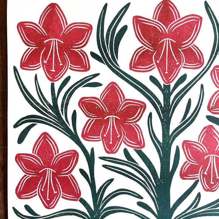 Katharine Watson - Wholesale Art Print - Holiday Garden Series: Amaryllis Risograph Print1