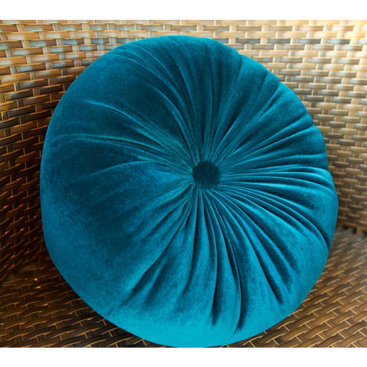 Velvet Round Teal Cushion, Velvet solid Round Pillow, Velvet for wholesale by Phionah by Phionah Llc