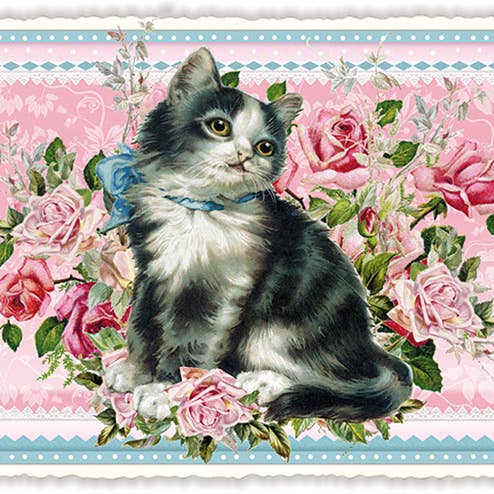 Notes & Queries, Inc. - Wholesale Postcard - POSTCARD KITTEN ROSES ACTETRE