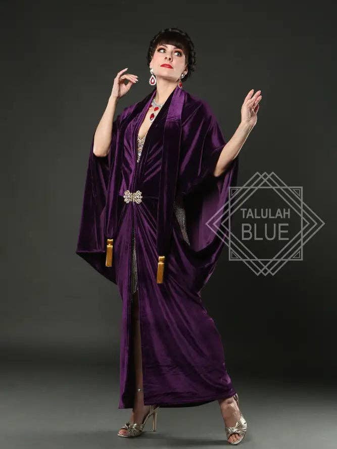 1920s Purple Velvet Great Gatsby Dress - Floor length flapper Robe for wholesale by Talulah Blue