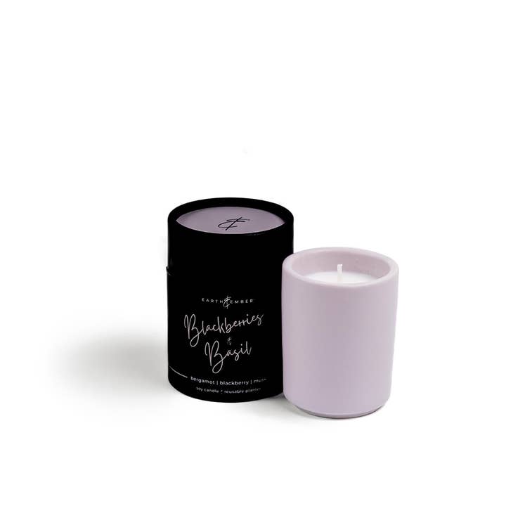 Earth & Ember: Blackberries & Basil - 2oz Votive Candles for wholesale on Faire