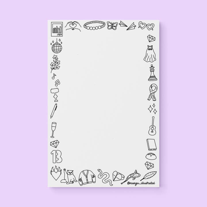 MangoIllustrated - Wholesale Notepad - Eras doodles color-in notepad1