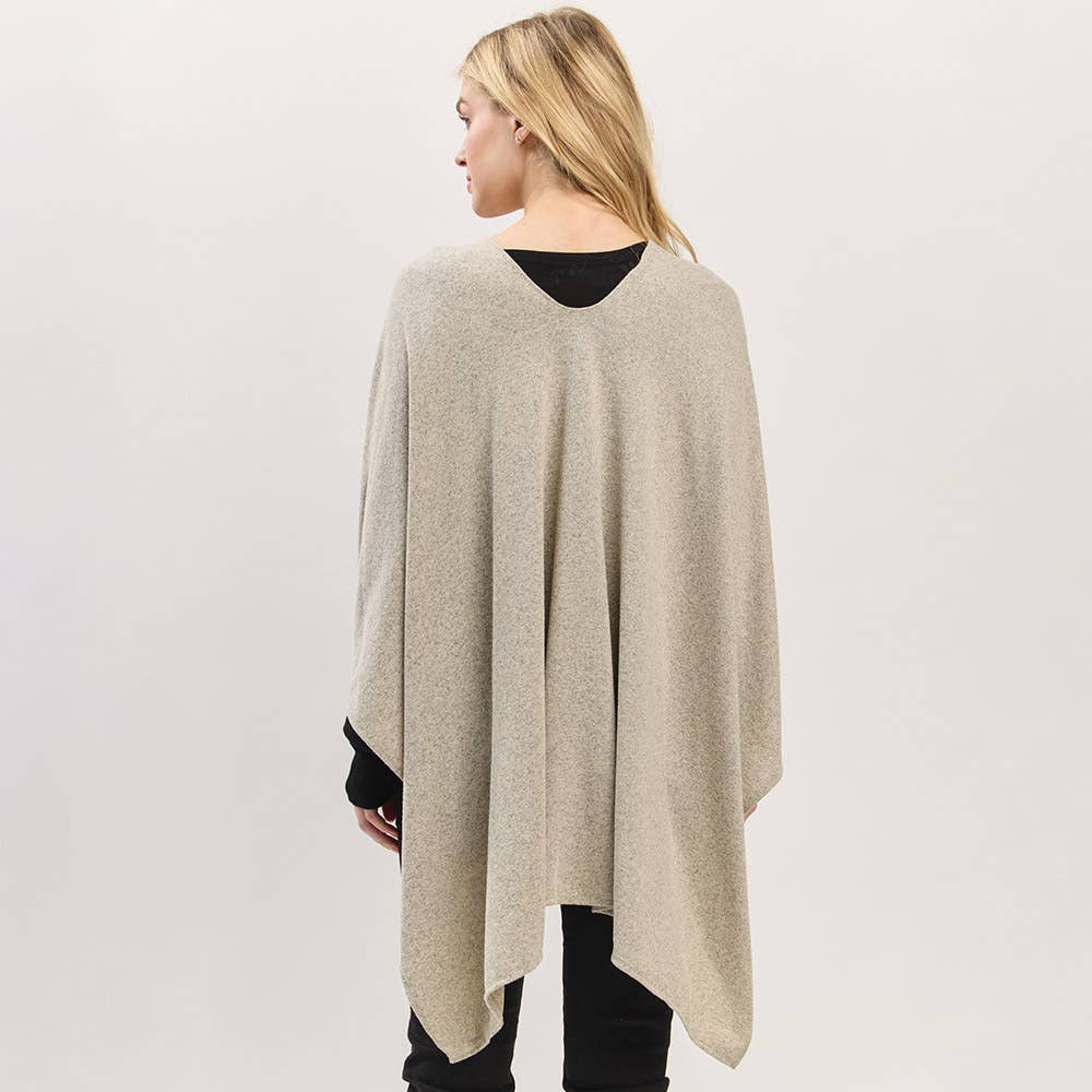 Sensibling Corp. - Wholesale Poncho - Dames - Asymmetrische Zoom Solide Doorknoop Gedrapeerde Strik-Voorkant Wikkelponcho11