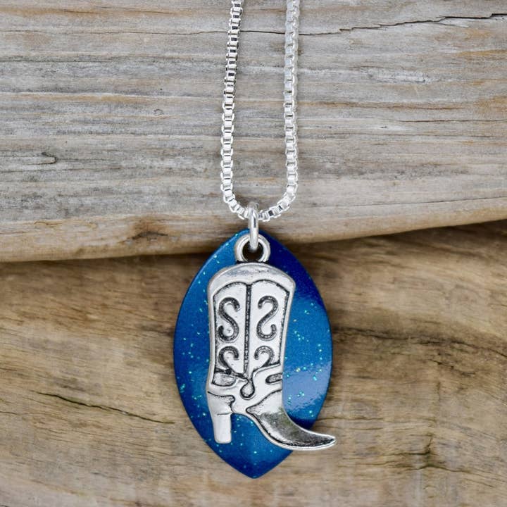 Blue Sparkle Marquise Boot Necklace for wholesale by Eye Catching Jewelry