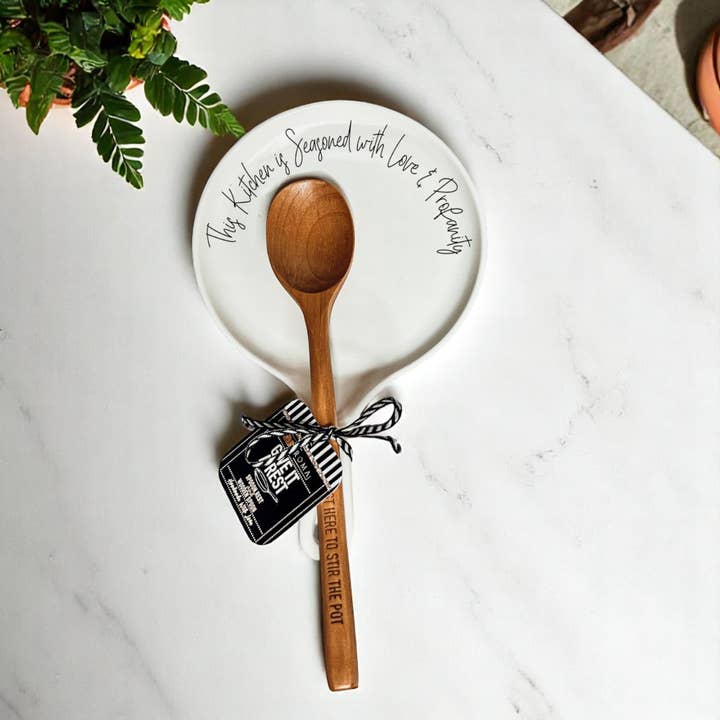 Gia Roma - Wholesale Spoon Rest - Kitchen Decor, Handmade Ceramic Spoon Rests + Wood Spoon Set