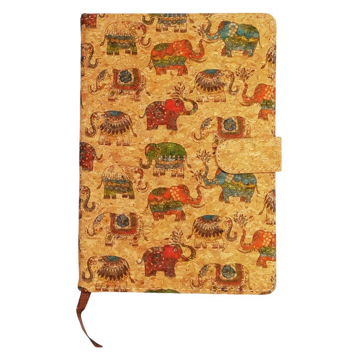 BJB-001 Elephant Print Cork Journal & Matching Pencil Bag for wholesale by Kala Imports LLC
