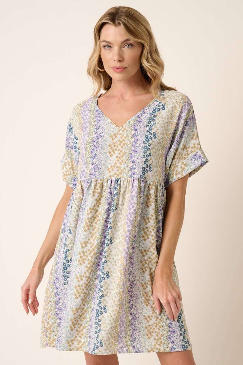 mittoshop - Wholesale Dress - Women's - FLOWER PRINT V NECK BABYDOLL MINI DRESS5