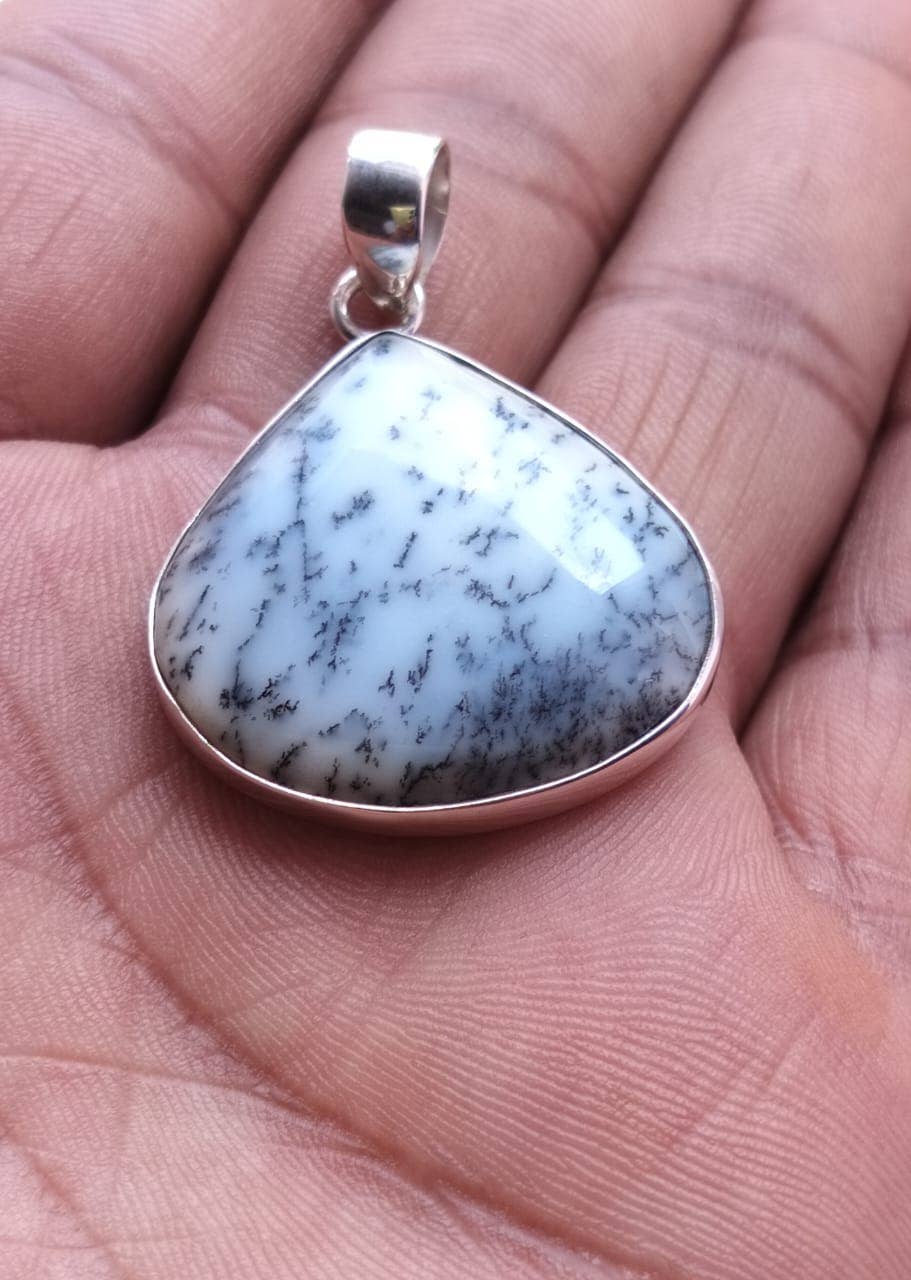 SILVER CAVE – wholesale Individual charm/pendant – Natural Dendrite opal Cabochon 925 Silver Unisex Pendant3