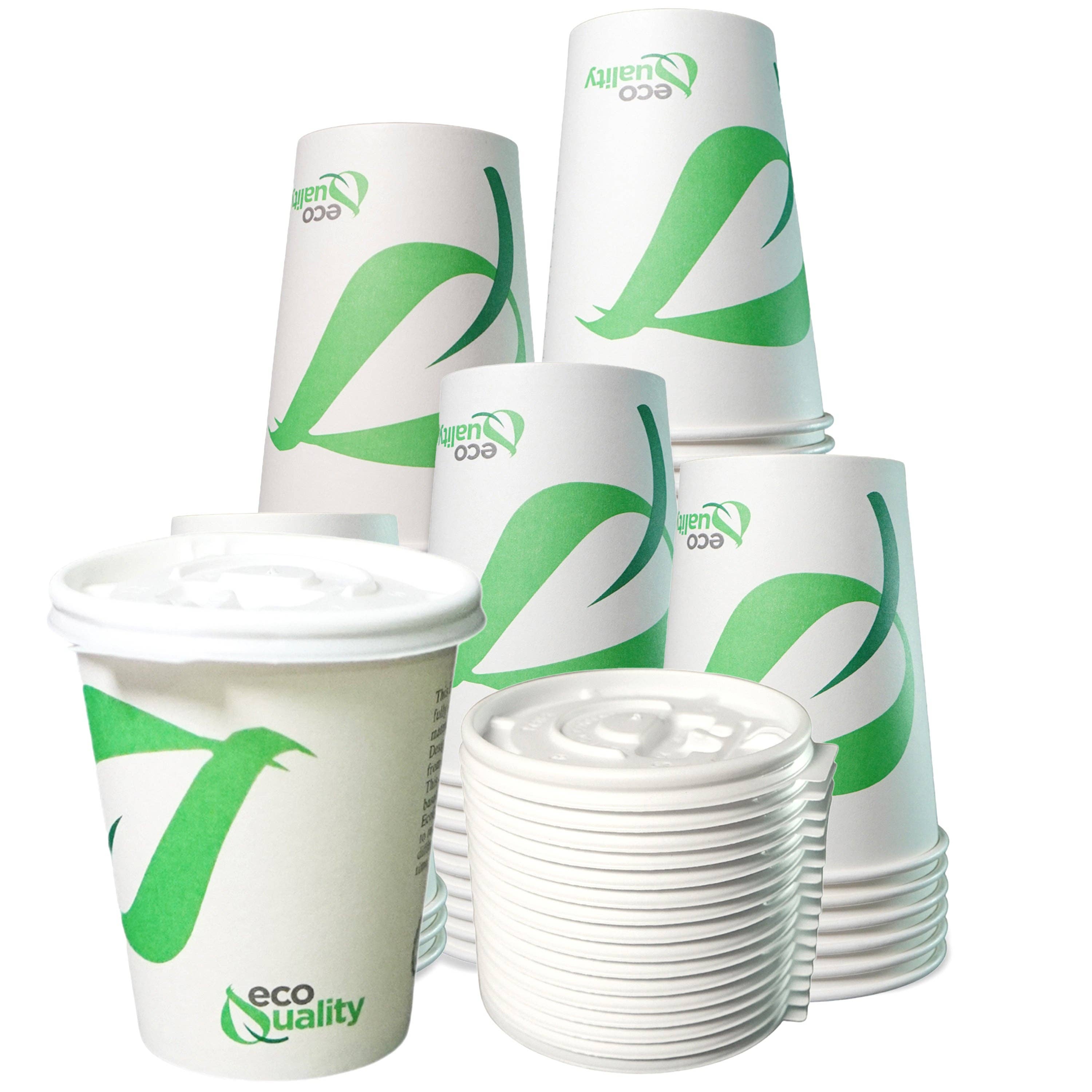 EcoQuality - Wholesale Disposable Cup - 12oz Disposable Compostable Biodegradable White Paper Coffee3