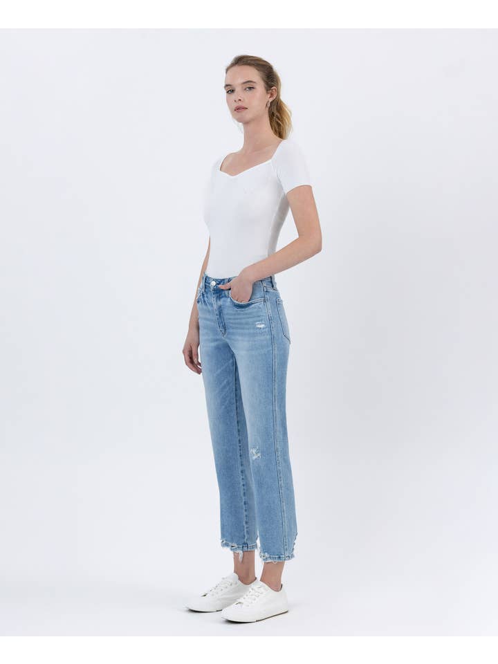 BOATLOAD HIGH RISE DISTRESSED HEM CROP STRAIGHT JEANS F6039 for wholesale on Faire