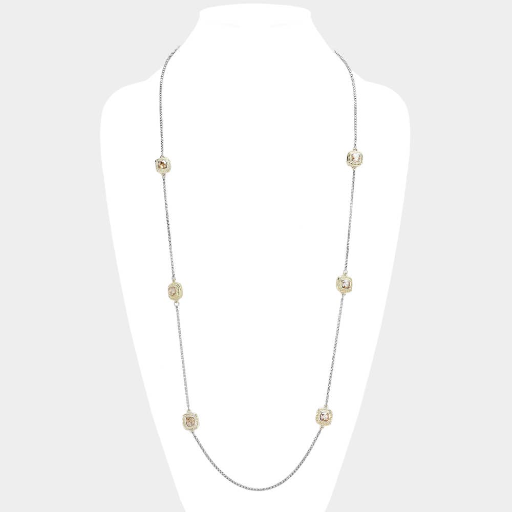 Sensibling Corp. - Wholesale Pendant/Charm Necklace - 14K Gold Plated Two Tone Square Pendant Station Necklace8