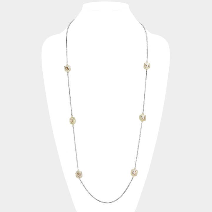 Sensibling Corp. - Wholesale Pendant/Charm Necklace - 14K Gold Plated Two Tone Square Pendant Station Necklace8