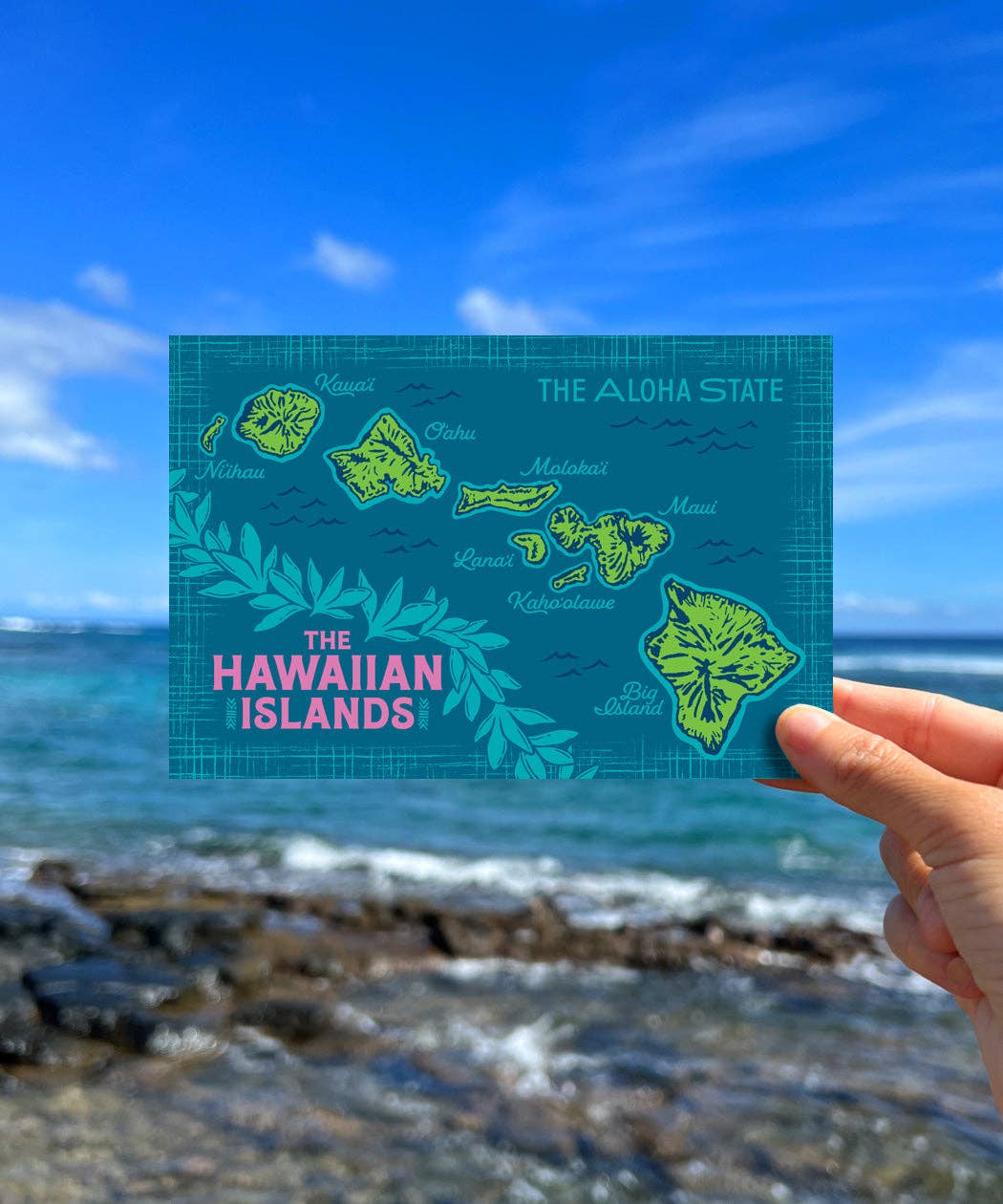 Lauren Taylor Creations - Wholesale Postcard - HAWAIIAN ISLANDS MAP POSTCARD - HAWAII BACK0