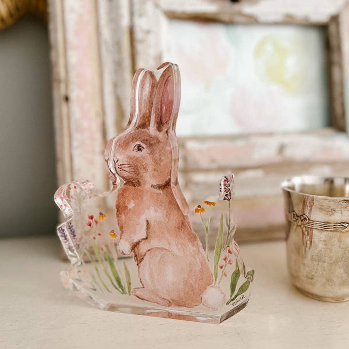 Spring Rabbit Watercolor Acrylic Cut-Out Block for wholesale by MALWEST design