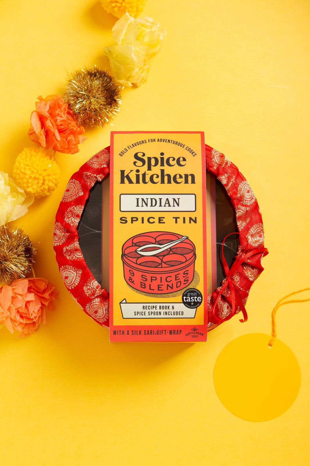 Spice Kitchen – Mistura de especiarias secas por atacado – Lata de especiarias indianas com 9 especiarias e envoltório de sari de seda
