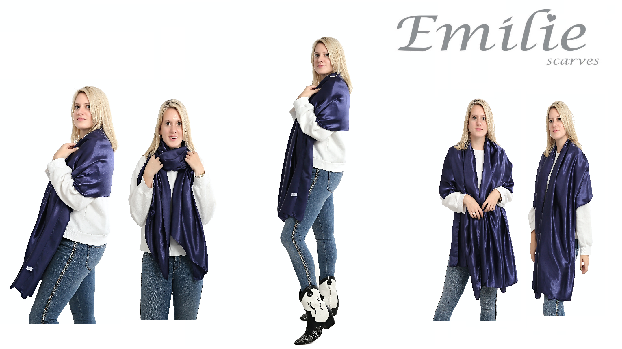 Emilie collection - Wholesale Wrap - Women's - Long satin scarf off white3