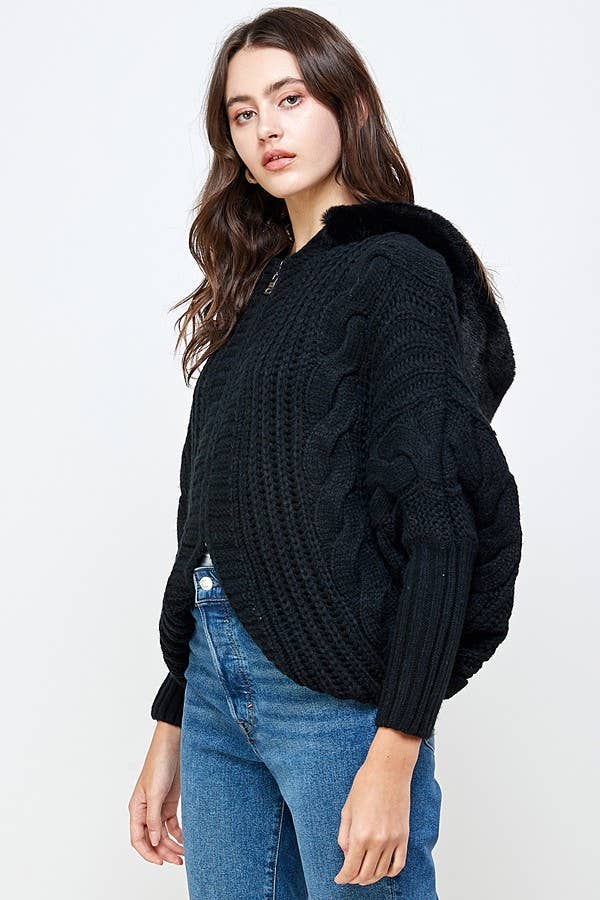 Sweet Generis – wholesale Hoodie - Dam – CHUNKY KABEL STICKA ZIP UPP DOLMAN PÄLS HOODIE10