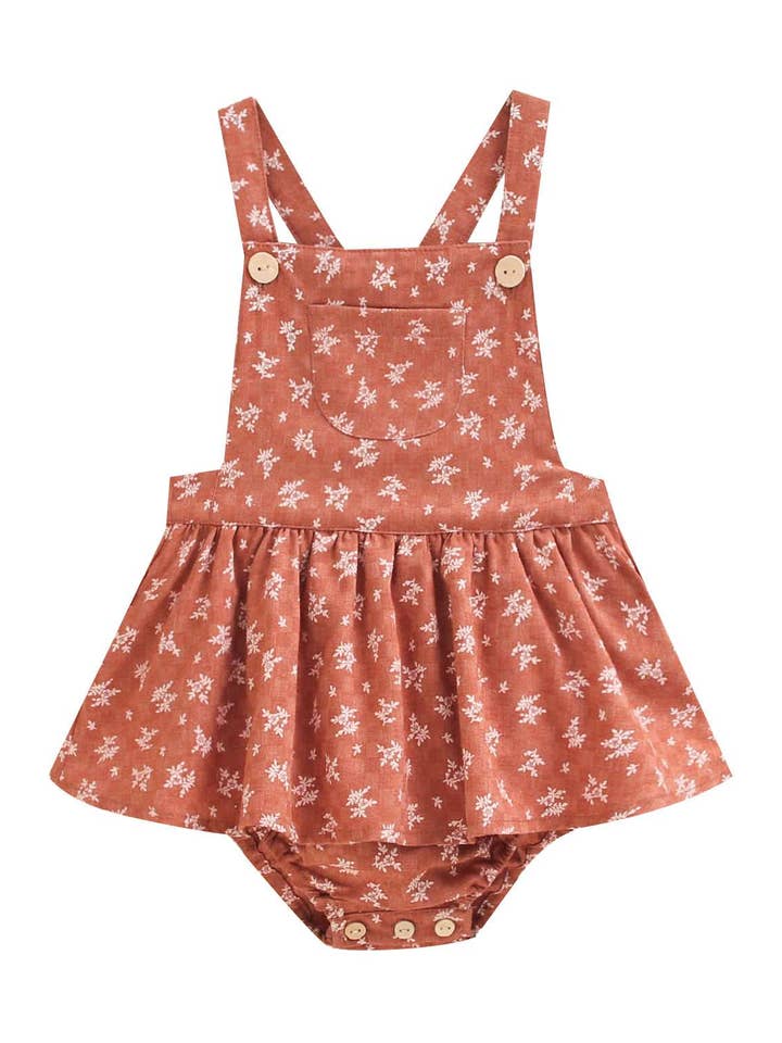 Baby girl romper with suspenders in brick color for wholesale by Dadati
