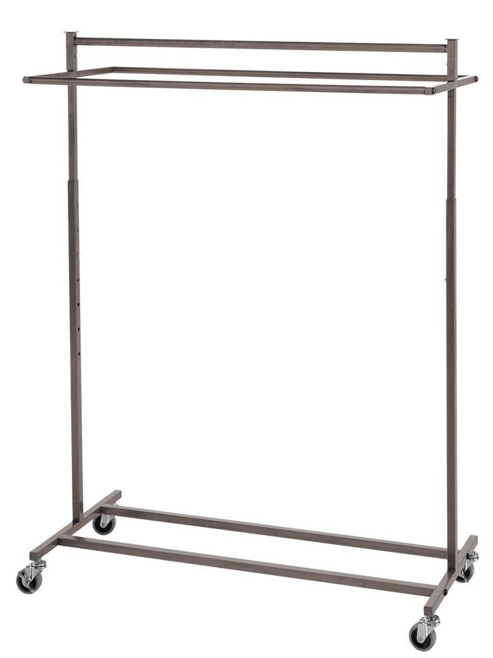 Boutique Raw Steel Double-Rail Rolling Rack - 72"H X 48"W for wholesale by Store Supply Warehouse