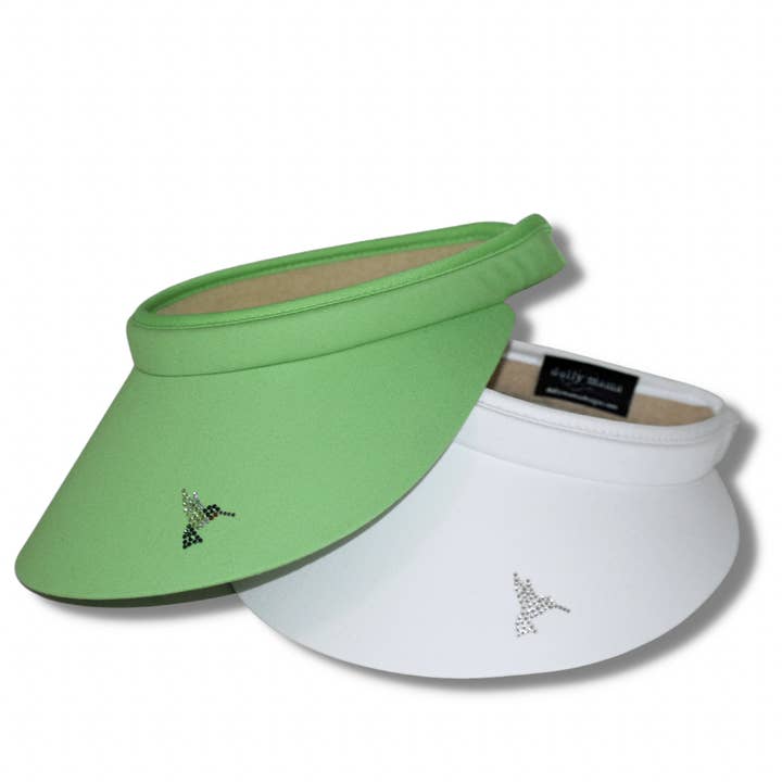 Brigitte Crystal Hummingbird Visor for wholesale by dolly mama designs, inc