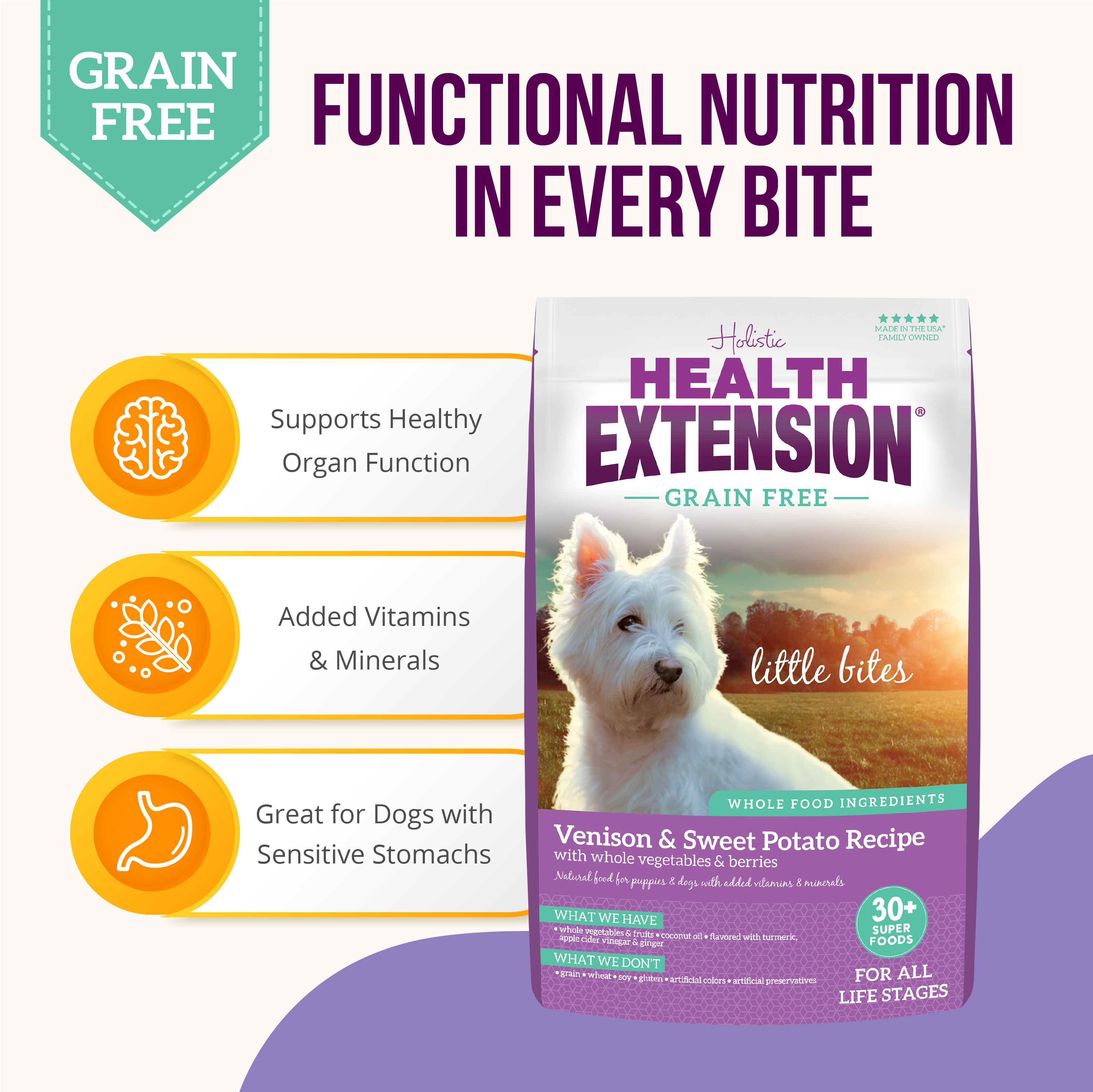 Health Extension Pet Care - Wholesale Pet Food - Dog - Grain Free Venison & Sweet Potato Little Bites Recipe3