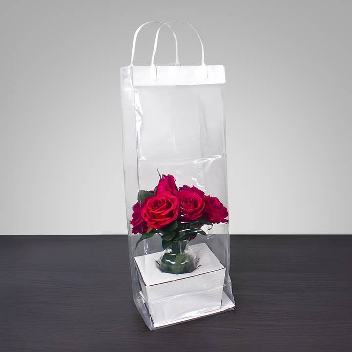 Jacobson - Wholesale Gift Bag - 100PK - 7.5"L Clear Plastic Carry Out Bags - Floral Supplies3