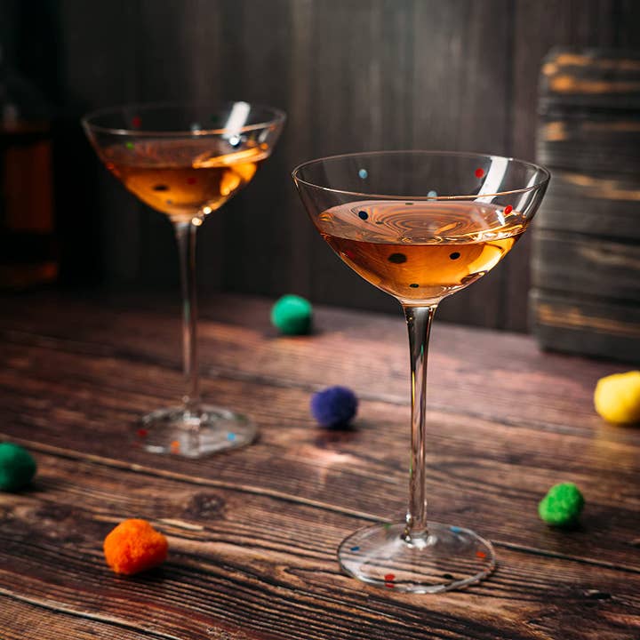 The Wine Savant / Khen Glassware - Wholesale Cocktail/Liquor Glass - Polka Dot Confetti Stemmed Martini Glasses 5.8oz Set of 2