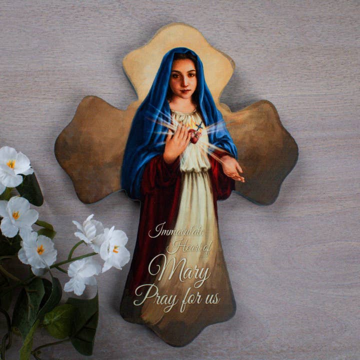 Immaculate Heart of Mary Wooden Cross for wholesale by Glow Decor