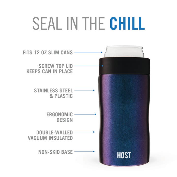 HOST - Wholesale Drink Huggers & Koozies - Stay-Chill Insulated Can Cooler - Slim Cans - Galaxy Black