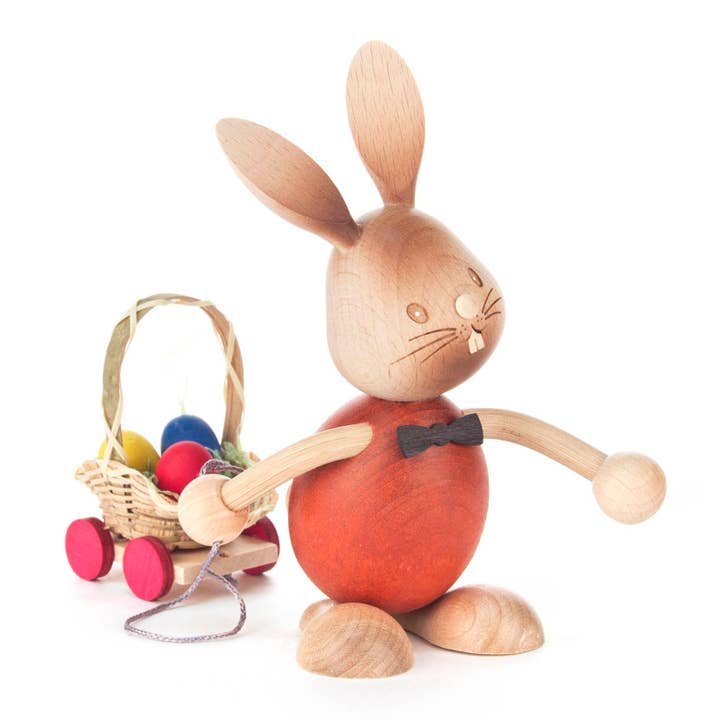 Easter Bunny Rabbit with Egg Cart German Wooden Figurine for wholesale by Pinnacle Peak Trading