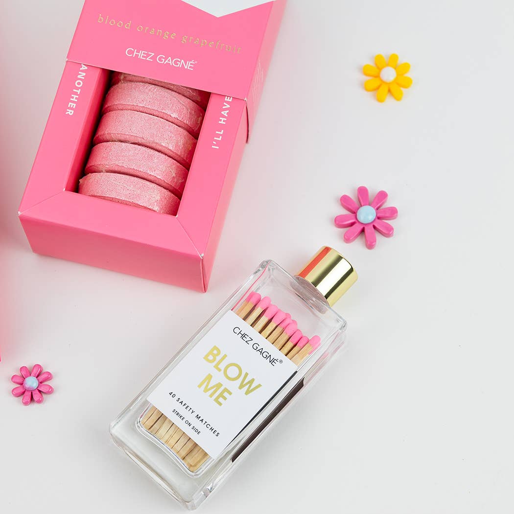 Chez Gagné - Vente Allumettes - Blow Me - Boîte en verre d'allumettes de sûreté roses1