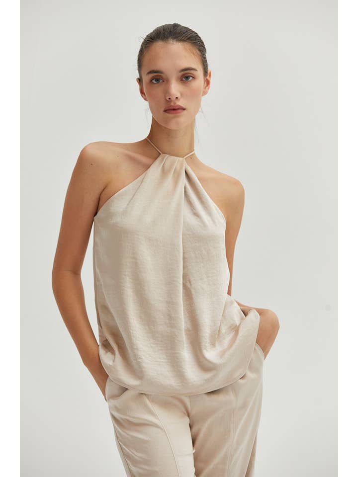 CREAM CT9349 - Maria Satin Halter Top for wholesale on Faire