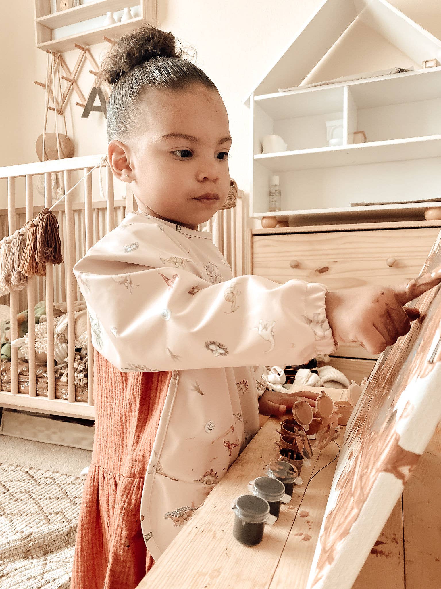 Ali+Oli - Wholesale Baby Bib - Baby - Smock Bib (2-pc) Long & Short Sleeve Set (Dino-Mint)2