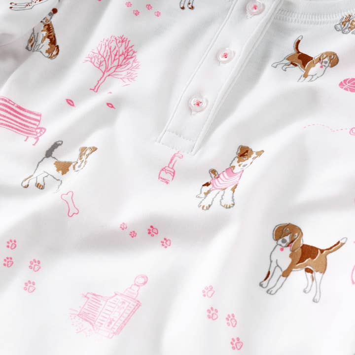 "Pawprints in the Park" Pink Dog Pima Baby Pajama for wholesale on Faire1