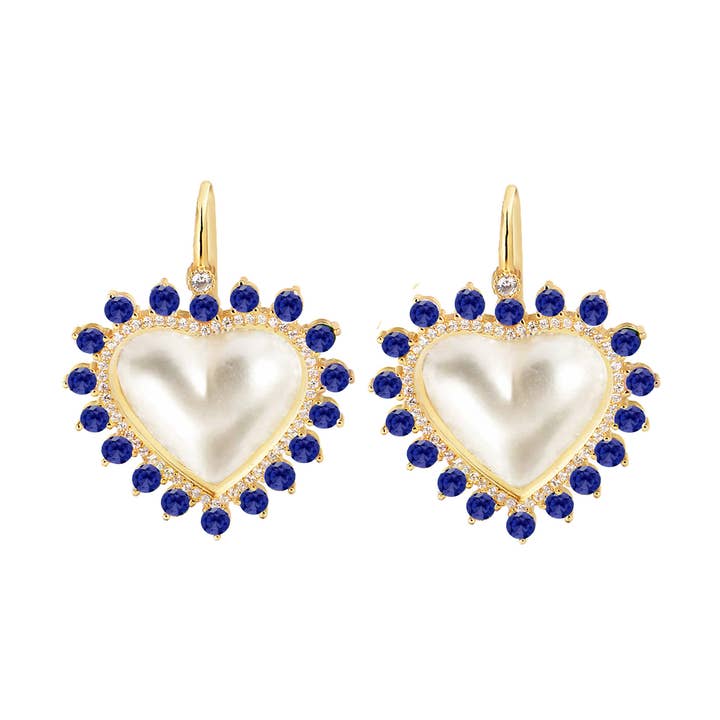 Pearl and Stone Heart Earrings for wholesale by Gabi Rielle Jewelry