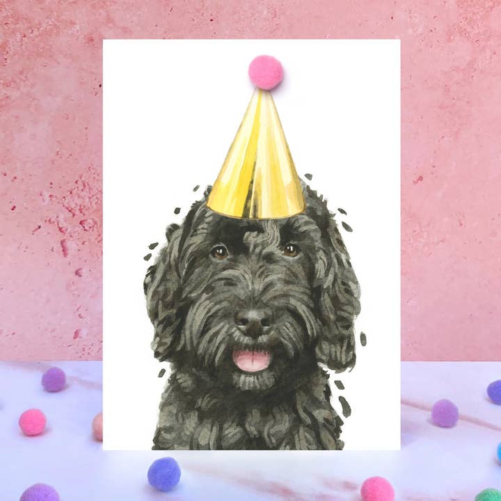 Black Cockapoo Pompom Birthday Card for wholesale by Robert James Hull